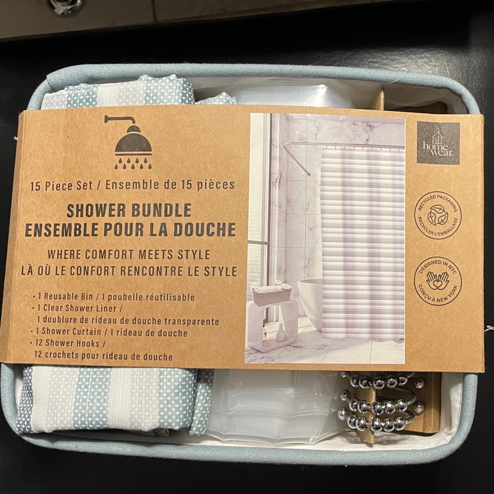 Home Basics Blue and White Shower Curtain Set